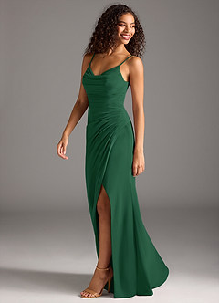 Azazie Deandra Vestidos de damas de honor Vestido de Verde Oscuro de Gasa de Corte Sirena con Plisado image3
