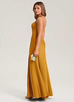 Azazie Lidia Bridesmaid Dresses Butterscotch Mermaid Side Slit Stretch Satin Dress image13