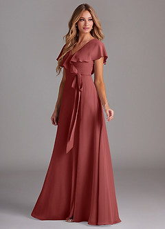 Azazie Lainey Bridesmaid Dresses Terracotta A-Line with Pockets Chiffon Dress image5
