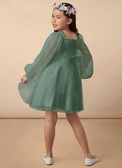 Azazie Aya Flower Girl Dresses Eucalyptus A-Line with Sleeves Tulle Dress image4