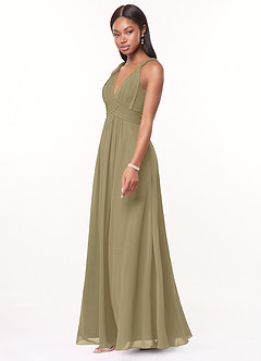 Azazie Maren Robes de demoiselle d'honneur Robe Trapèze en Mousseline de soie Plissée Vert Mousse image3