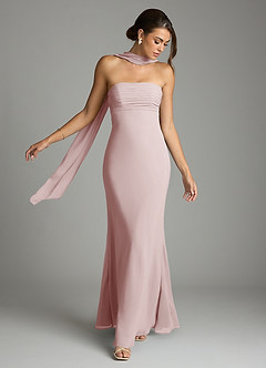 Azazie Saylor Brudtärnklänningar Klä av Sjöjungfru i Chiffong Axelbandslös Rodnande Rosa image7