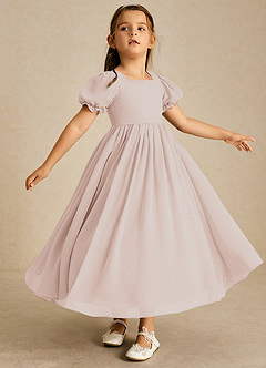 Azazie Joss Blumenmädchenkleider A-Linie mit ärmel Chiffon Kleid Blassrosa image3