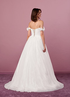 Barbie ♥ Azazie Hochzeitskleider A-Linie Schulterfrei Tüll Kleid Diamantweiß image5