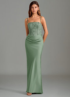 Azazie Emilia Brautjungfernkleider Meerjungfrau-Linie Schulterfrei Stretch-Satin Kleid Matcha image4