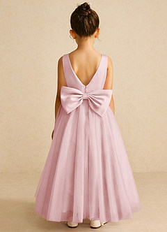 Azazie Pumpkin Flower Girl Dresses Powder Pink A-Line Convertible Tulle Dress image6