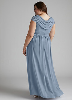 Azazie Organa Robes de demoiselle d'honneur Robe Trapèze en Mousseline de soie Plissée Bleu Poussiéreux image10