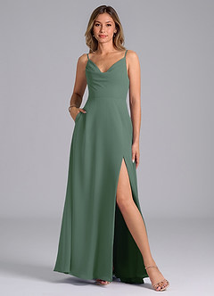 Azazie Sarella Bridesmaid Dresses Eucalyptus A-Line with Pockets Chiffon Dress image1
