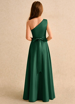 Azazie Puddles Junior Formal Abiti da Ragazza di Fiori Abito A-Line in Raso Opaco Monospalla Verde Scuro image3