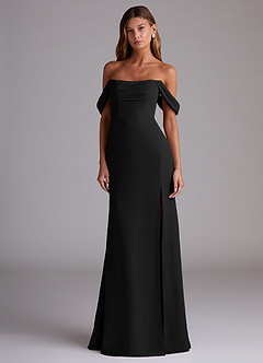 Azazie Saige Bridesmaid Dresses Black A-Line Off the Shoulder Chiffon Convertible Dress image3