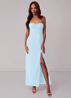 Barbie ♥ Azazie Robes de demoiselle d'honneur Robe Fourreau en Mousseline de soie Corset Bleu Ciel image1