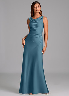 Azazie Nerine Brautjungfernkleider A-Linie Plissee Stretch-Satin Kleid Bermudablau image3