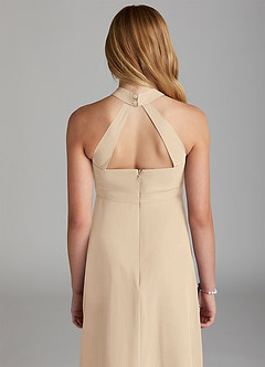 Azazie Clarice Junior Robe Trapèze en Mousseline de soie Fente Latérale Champagne image6