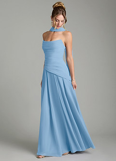 Azazie Gabriela Abiti da Damigella Abito A-Line in Chiffon Corsetto Azzurro Polvere image4