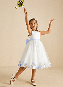 Azazie Dot Flower Girl Dresses Ivory Lavender A-Line Bow Tulle Dress image3