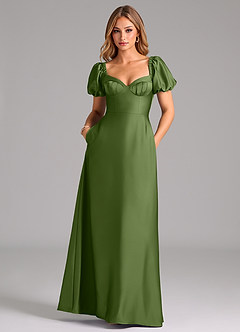 Azazie Fatima Robes de demoiselle d'honneur Robe Trapèze en Satin extensible Plissée Genévrier image3