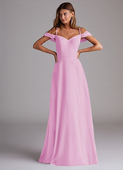 Azazie Marley Bridesmaid Dresses Candy Pink A-Line Off the Shoulder Chiffon Convertible Dress image4