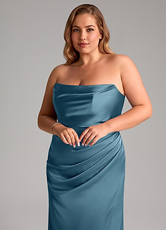 Azazie Leonis Bridesmaid Dresses Bermuda Mermaid Pleated Stretch Satin Convertible Dress image11