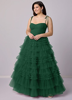 Barbie ♥ Azazie Abiti da Damigella Abito A-Line in Tulle Scollo a Cuore Verde Scuro image8