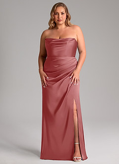 Azazie Leonis Jurken voor bruidsmeisjes Converteerbaar Jurk van Stretch Satijn met Zeemeermin Geplooid Antieke Roos image8