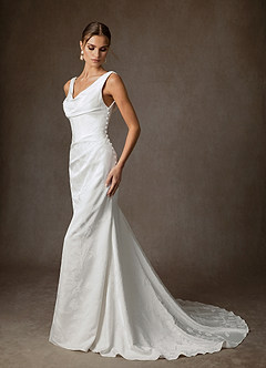 Azazie Hibiscus Wedding Dresses Diamond White Sheath Floral Jacquard Dress image3