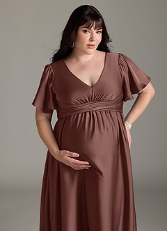 Azazie Verna Gravid brudtärna klänningar Klänning A-Line Ruched Golvlängd Stretch Satin image15