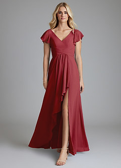 Azazie Omari Bridesmaid Dresses Pomegranate A-Line Chiffon Dress image3