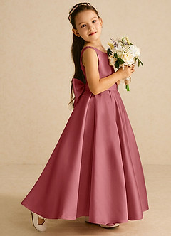 Azazie Pipsy 플라워 걸 드레스 A라인 절하다 매트 새틴 발목 길이 드레스 image3