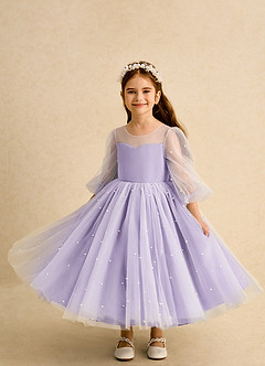 Azazie Trudy vestidos de niña de las flores Vestido de Lila de Tul de Corte Princesa con Escote de Corazón image5