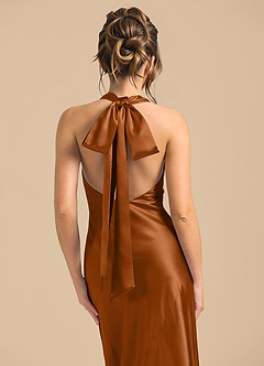 Azazie Velli Brudtärnklänningar Klä av Tubklänning i Metallisk satin Hög hals Koppar image6