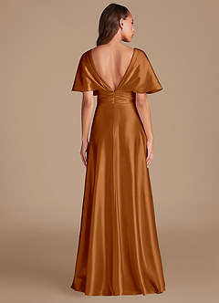 Azazie Pamela Bridesmaid Dresses Copper A-Line Pleated Metallic Satin Dress image2