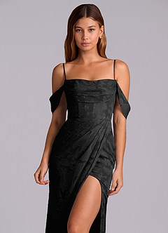 Azazie Johana Jurken voor bruidsmeisjes Converteerbaar Jurk van Bloemen Burn-out met Zeemeermin Off the Shoulder Zwart image2