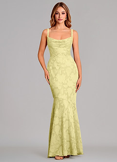 Azazie Aubrey Venta Final Vestido de Sorbete De Limón de Devorado Floral de Corte Sirena con Lazo image1