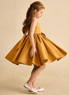 Azazie Jessie vestidos de niña de las flores Vestido de Caramelo de Satin Mate de Corte En A con Lazo image6