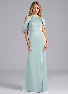 Azazie Bonny Bridesmaid Dresses Mist Mermaid Off the Shoulder Stretch Satin Dress image1