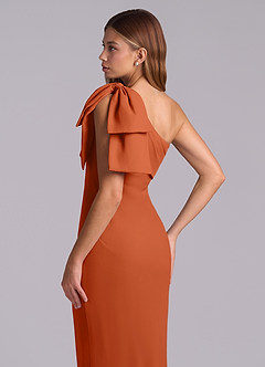 Azazie Yuanna Robes de demoiselle d'honneur Robe Sirène en Mousseline de soie Une épaule Orange Brûlée image8