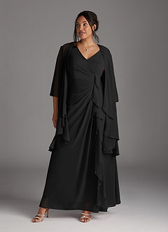 Azazie Manuella Mère de la mariée Robes Robe Trapèze en Mousseline de soie Col V plissé Noir image10