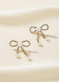 front Ohrringe mit Strass- und Perlenschleife