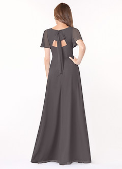 Azazie Kimber Bridesmaid Dresses Steel Grey A-Line Flounce Sleeve Chiffon Dress image2