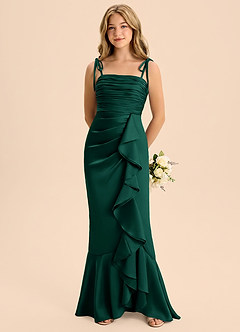 Azazie Ryan Junior Emerald Sheath Bow Stretch Satin Dress image5