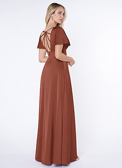 Azazie Lani Brautjungfernkleider A-Linie Volantärmel Stretch-Satin Kleid Rotbraun image5