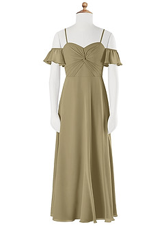 Azazie Juna Junior Robe Trapèze en Mousseline de soie Épaule décolletée Vert Mousse image6