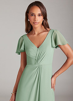 Azazie Soren Bridesmaid Dresses Agave A-Line Ruched Chiffon Dress image6