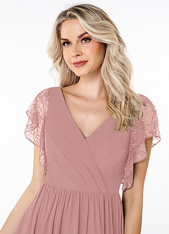 Azazie Zella Bridesmaid Dresses Dusty Rose A-Line Lace Chiffon Dress image5