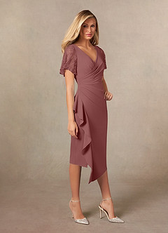 Azazie Eloise Mother of the Bride Dresses Desert Rose Sheath Pleated Stretch Crepe Dress image5