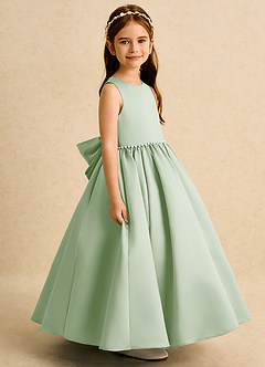 Azazie Daisies vestidos de niña de las flores Vestido de Salvia Polvorienta de Satin Mate de Princesa con Lazo image3