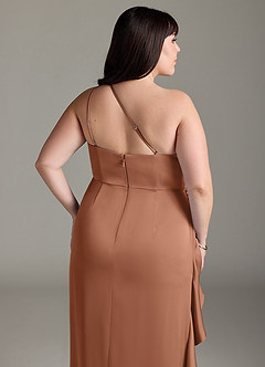 Azazie Latrice Bridesmaid Dresses Bronzer Sheath One Shoulder Cascading Ruffles Stretch Satin Dress image7