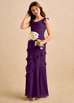 Azazie Aria Girls Formal Blumenmädchenkleider Meerjungfrau-Linie Gestreift Chiffon Kleid Traube image5