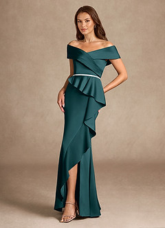 Azazie Dareia Mother of the Bride Dresses Pine Mermaid Off the Shoulder Stretch Satin Dress image5