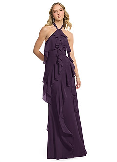 Azazie Velma Bridesmaid Dresses Plum A-Line Side Slit Chiffon Dress image3